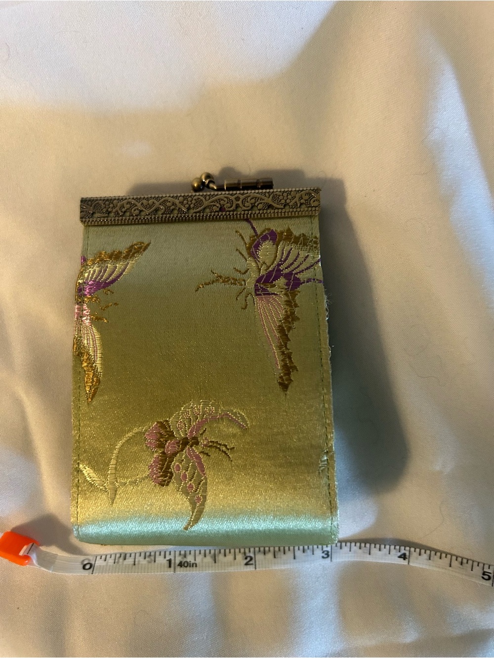 Cathayana Silk Embroidered Green Butterfly Coin Purse